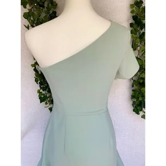 TCEC Pastel Green Asymmetrical One Shoulder Ruffle Mini Dress Women's Small - Picture 8 of 10